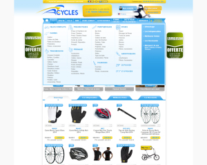 création site e commerce Acycles page d'accueil menu déployé