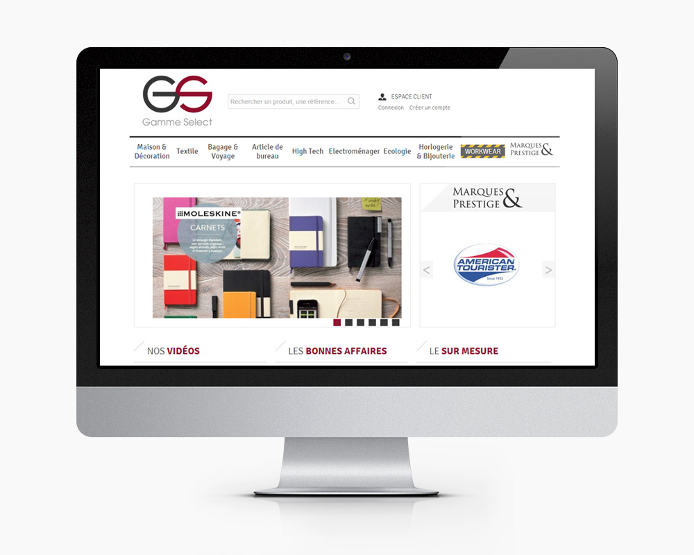 Site e commerce Gamme Select accueil