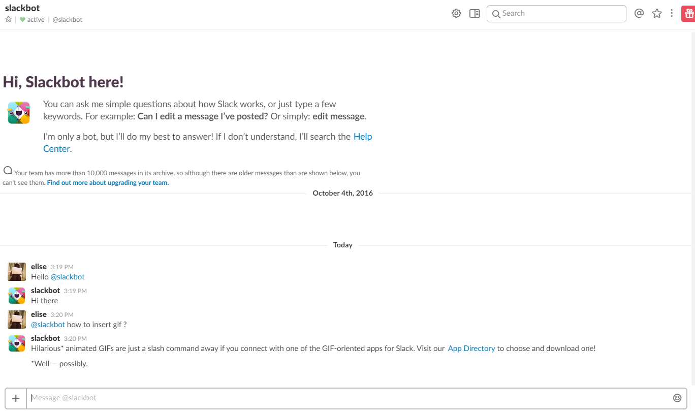 slackbot - chatbot Slack