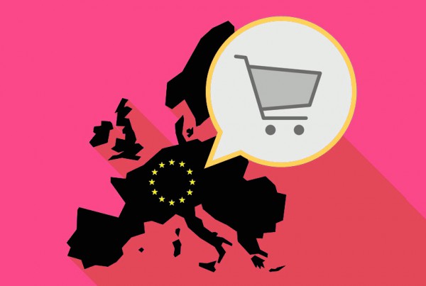 Long shadow EU map with a shopping cart