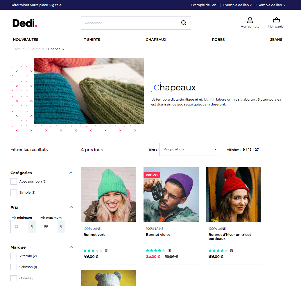 page catalogue listing produit modèle site e-commerce sylius dedi