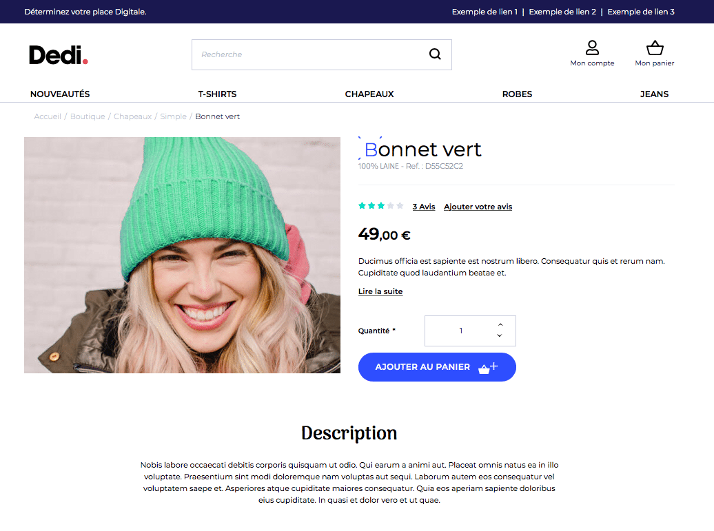 page fiche produit modèle site e-commerce sylius dedi