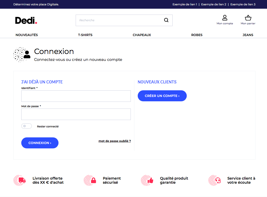 page connexion compte client login modèle site e-commerce sylius dedi